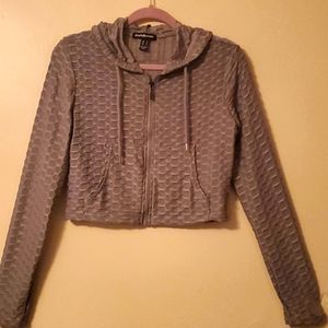 Ladies waffle-knit textured crop hoodie